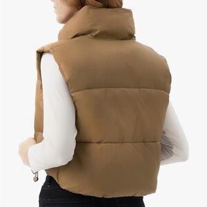 Cropped Puffer Vest Anaysn Brown M Nylon Blend Quilted Outerwear